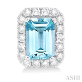 6x4 MM Octagonal Shape Aquamarine and 1/4 Ctw Round Cut Diamond Halo Semi-Precious Stud Earrings in 10K White Gold